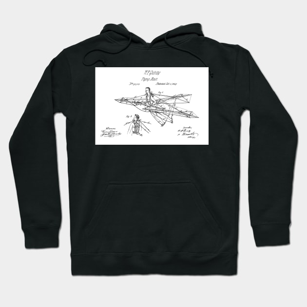 Man Power 1869 Flying Machine, original patent drawing white background Hoodie by QualitySolution